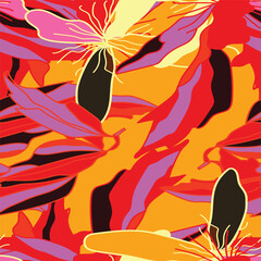 Floral Pattern. Seamless botanical bloom flower for fabric prints. Hand drawn geometrical texture. Vector illustration.