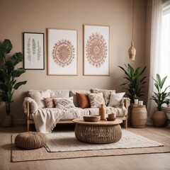 boho interior mockup, cozy living room