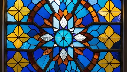 Colorful Stained Glass Window Geometric Design