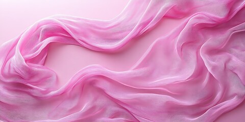 Fototapeta premium Pink fabric waves on pink background, elegant texture, design element.