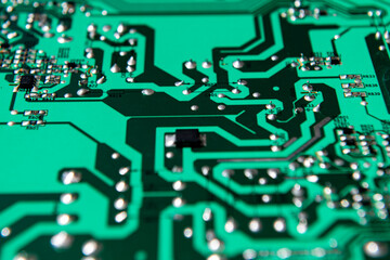 Electronic circuit board close up. Computer Motherboard with electrons. Computer circuit board with electrons. Electronic computer hardware technology. Motherboard background.
