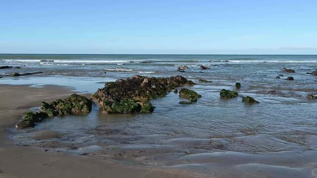 Calming seas at Widemouth Bay Cornwall