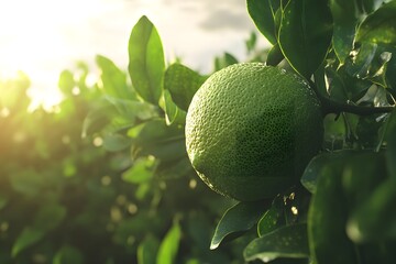 Lime Fruit Grows on Tree Branch at Dawn