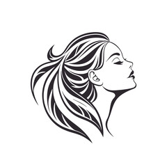 Messy hair bun, vector woman silhouette. Beautiful girl drawing illustration