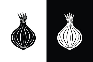 Scallion Vegetable Icon. Spring Onion with Roots in Line and Flat Styles