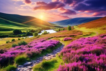 Fototapeta premium Scotland landscape scenery flower.