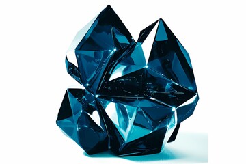 Abstract Geometric Sculpture in Blue Tones with Shiny Surfaces