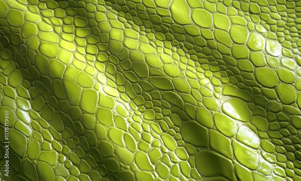 Poster smooth and glossy green reptile skin texture with intricate patterns, perfect for backgrounds, textu