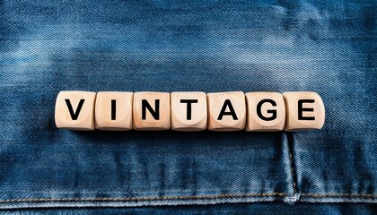 VINTAGEの英語の文字が書かれた木製のキューブブロック。aiで生成	