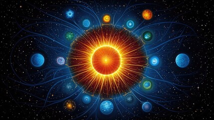 Obraz premium Cosmic celestial event showcasing solar system planets outer space digital art starry background vibrant universe concept