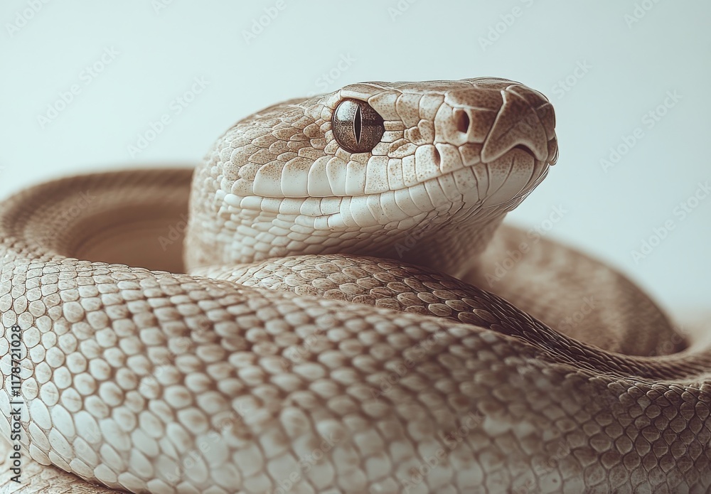 Poster stunning close-up of a coiled snake with smooth scales and intense eyes showcasing the unique textur