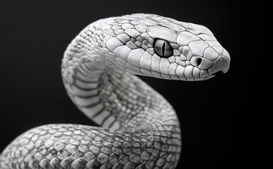Stunning Close-Up of a Textured Snake against a Dark Background Highlighting Unique Scales, Intricate Patterns, and Captivating Eyes for Wildlife Enthusiasts and Nature Lovers