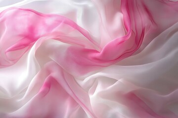 Obraz premium Elegant flowing fabric showcasing soft pink and white hues with delicate textures and patterns resembling gentle waves