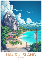 Nauru island Nauru Travel Poster Flat Illustration Print Decor Gift Canvas Wall Art Gift