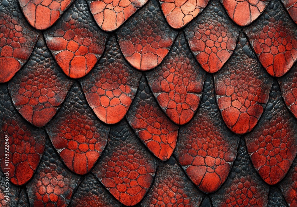 Poster stunning close-up view of vibrant textured red and black reptile scales showcasing natural patterns 