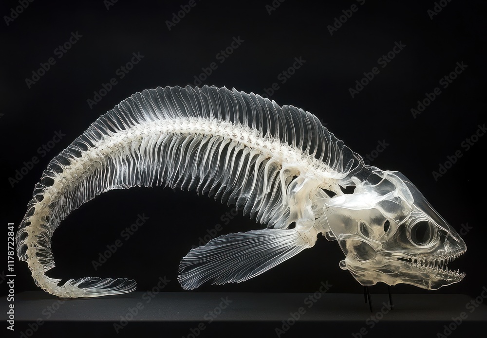 Poster stunning x-ray image of a fish skeleton capturing the intricate detail of its bones and structure ag