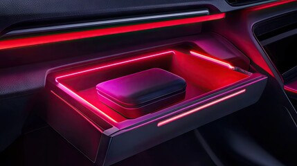 A car organizer box with a bright LED light attached for nighttime access