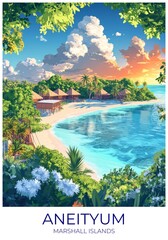 Aneityum Marshall islands Travel Poster Flat Illustration Print Decor Gift Canvas Wall Art Gift
