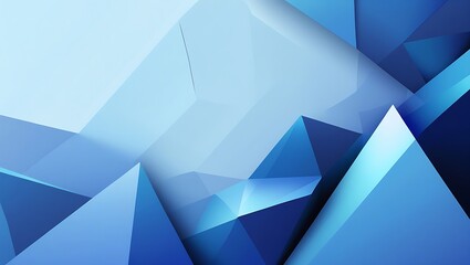 Obraz premium Abstract geometric background with overlapping blue polygons and triangles, featuring gradient shading, semi-transparency, and a modern, layered design with depth and light effects.