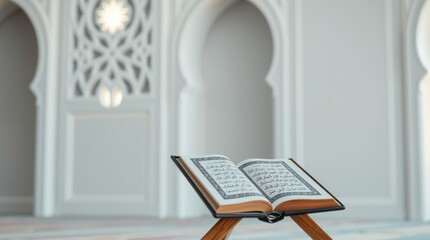 Fototapeta premium Design a modern and minimalist Islamic interior featuring clean lines