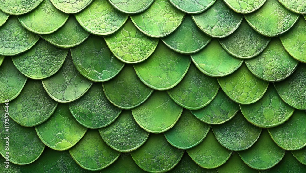 Poster textured green scales background with different shades and patterns for use in design, art, and crea