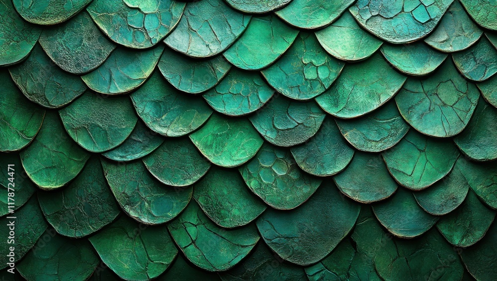 Poster textured green scales pattern with varied shades and unique surface details suitable for backgrounds