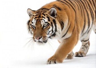 Royal Tiger (P. t. corbetti) Staring at Prey - Hunter Concept, Isolated on White Background