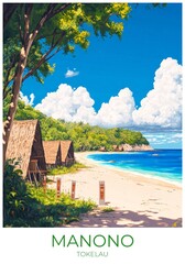 Manono Tokelau Travel Poster Flat Illustration Print Decor Gift Canvas Wall Art Gift