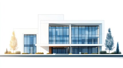 Modern white building architectural rendering.
