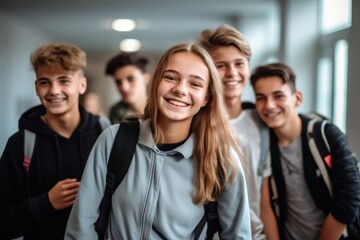 Fototapeta premium School smiling teen togetherness.