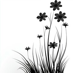 Black and White Floral Silhouette: Elegant Botanical Illustration, Minimalist Nature Design, Simple Plant Art