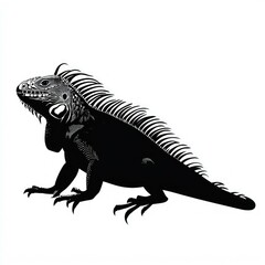 Fototapeta premium Black and White Iguana Silhouette: A Stunning Wildlife Illustration
