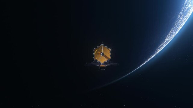 The James Webb space telescope on the background of a planet. The concept of space research