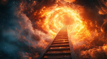 A luminous ladder surrounded by swirling energy, symbolizing the path to business enlightenment