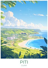Piti Guam Travel Poster Flat Illustration Print Decor Gift Canvas Wall Art Gift