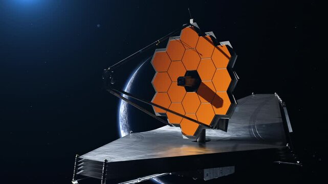 The James Webb space telescope on the background of a planet. The concept of space research