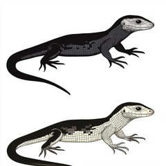 Fototapeta premium Black and White Lizards: Detailed Illustrations of Scaled Reptiles