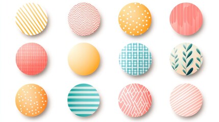 Twelve pastel-colored circles with various patterns.