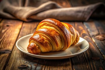 Rustic elegance: a sunlit croissant graces a simple white dish.