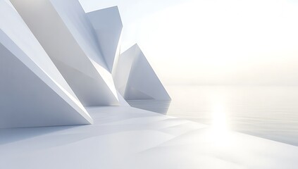 Abstract white architecture sunrise ocean.