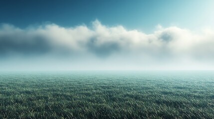 Misty morning meadow, serene landscape, calm sky, peaceful nature, website background.