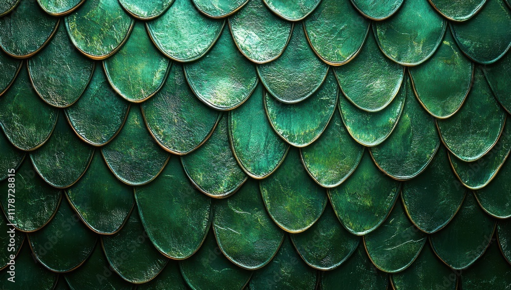 Poster Vibrant Green Scales Texture Background for Design and Artistic Applications Featuring Iridescent Shimmering Effects and Intricate Patterns