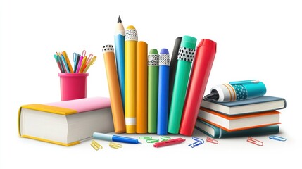 Colorful stationery and books for school or office.