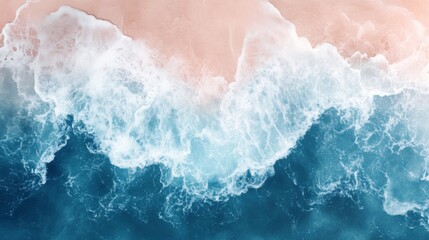 Obraz premium Aerial view of ocean waves crashing on a pink sandy beach