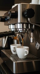 Coffee beans table cup on restaurent coffee machine splash smoke Cappuccino art