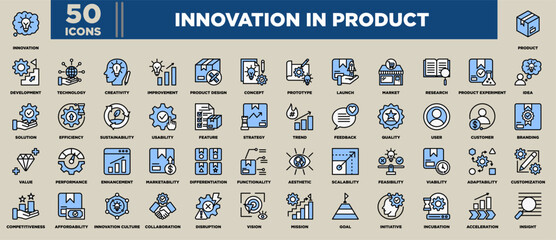 Innovation In Product Icon Set Blue Black
