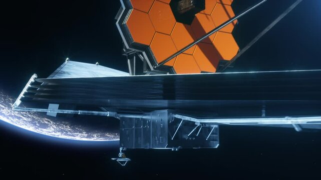The James Webb space telescope on the background of a planet. The concept of space research