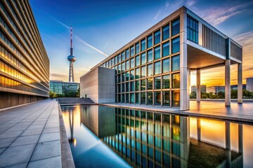 Sleek Berlin Mitte: new architecture photography showcasing modern buildings, clean lines, and urban aesthetics.