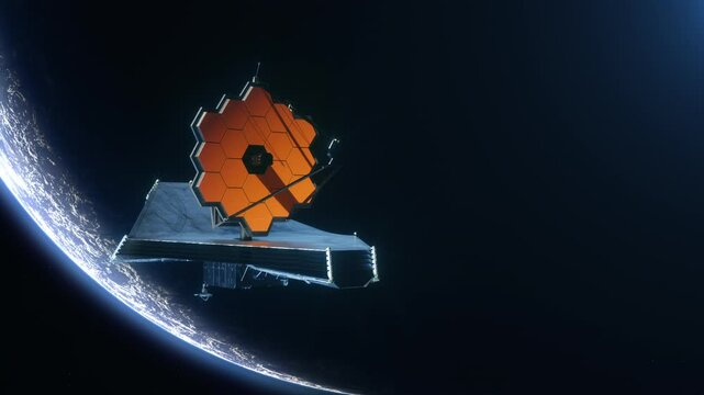 The James Webb space telescope on the background of a planet. The concept of space research