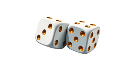 white and golden dice on a transparent background 